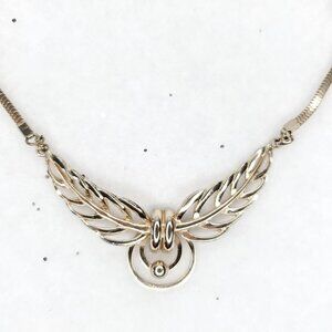 Vintage Barclay Necklace Gold Tone Leaf Feather Art Nouveau Greek Revival 13"